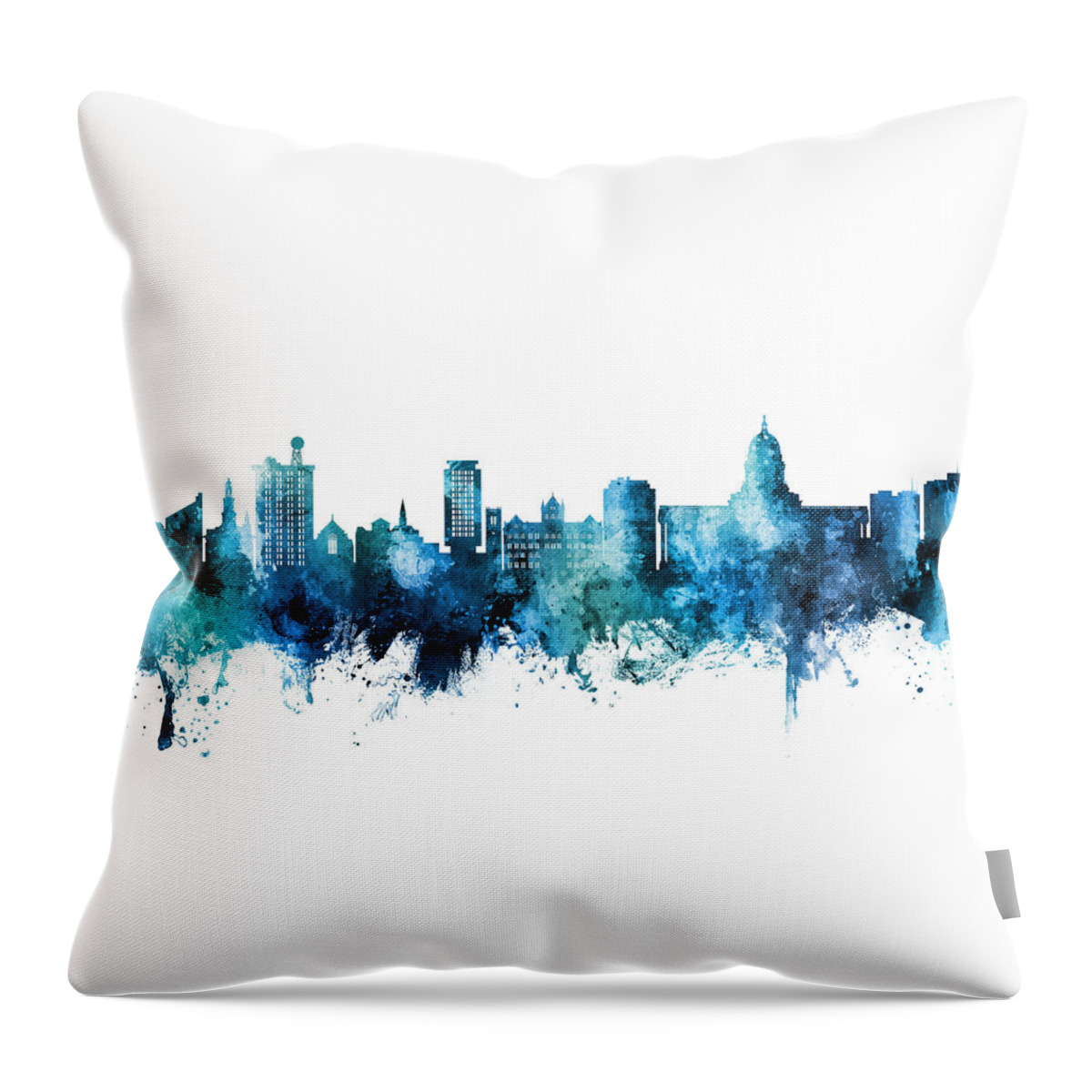 Madison Throw Pillow featuring the digital art Madison Wisconsin Skyline #45 by Michael Tompsett
