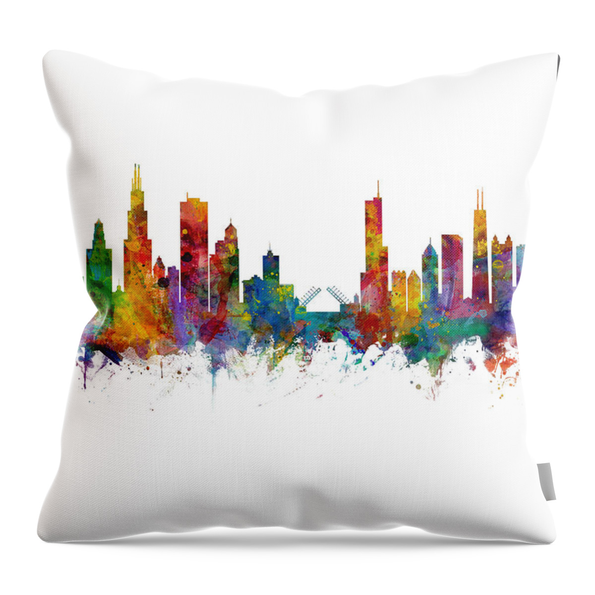 Chicago Throw Pillow featuring the digital art Chicago Illinois Skyline #48 by Michael Tompsett