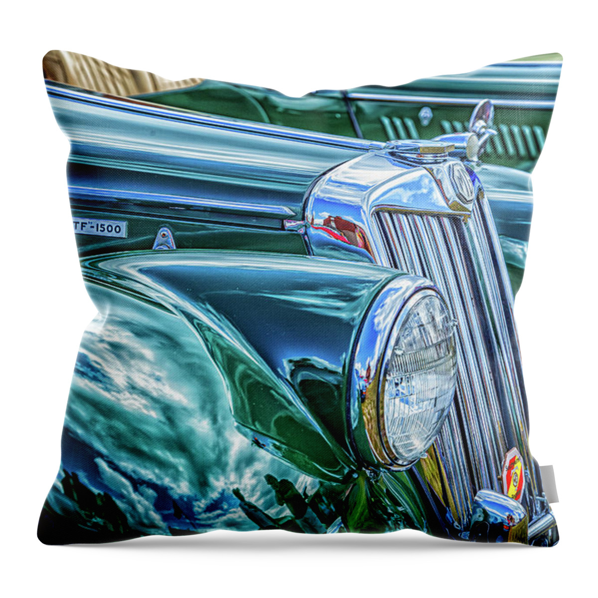 1955 Throw Pillow featuring the photograph 1955 MGTF 1500 2 Door Convertible Roadster #5 by Gestalt Imagery