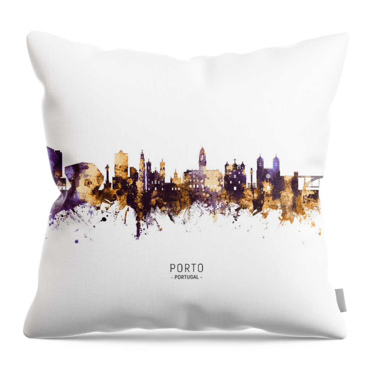 Porto Throw Pillow featuring the digital art Porto Portugal Skyline #5 by Michael Tompsett