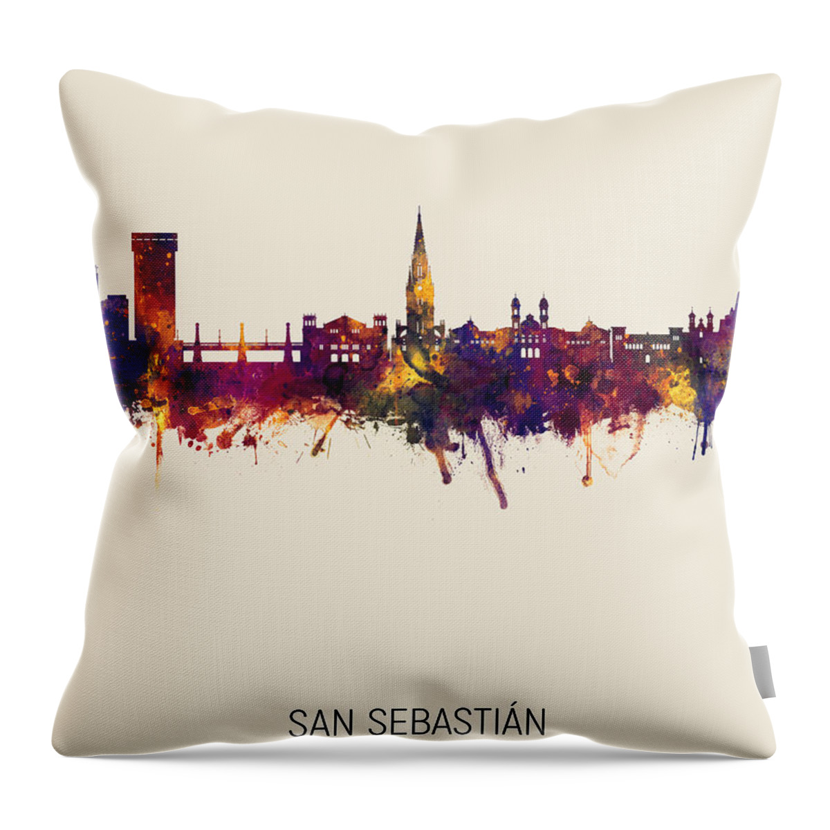 San Sebastián Throw Pillow featuring the digital art San Sebastian Spain Skyline #5 by Michael Tompsett