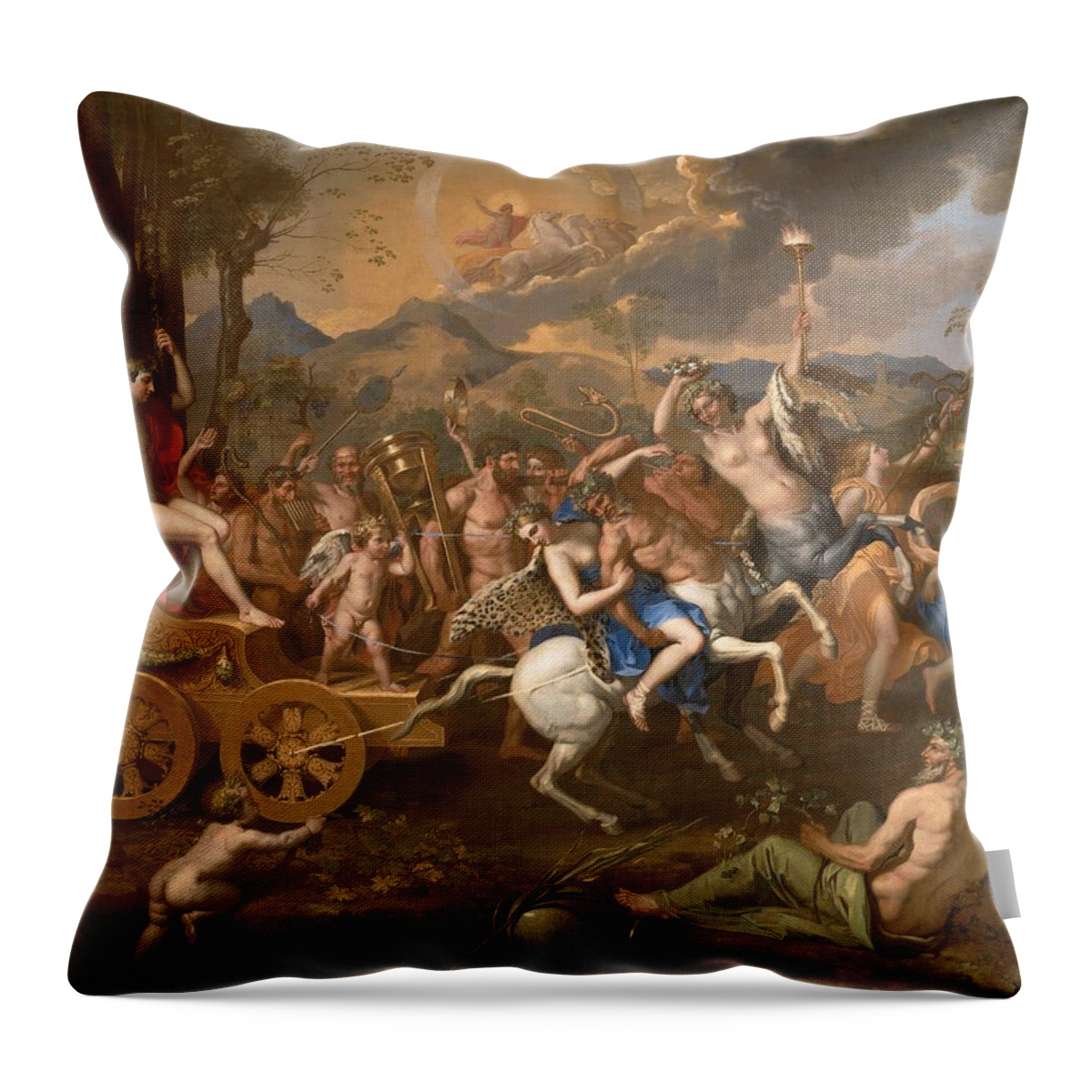 Triumph Throw Pillow featuring the painting The Triumph of Bacchus #6 by Nicolas Poussin