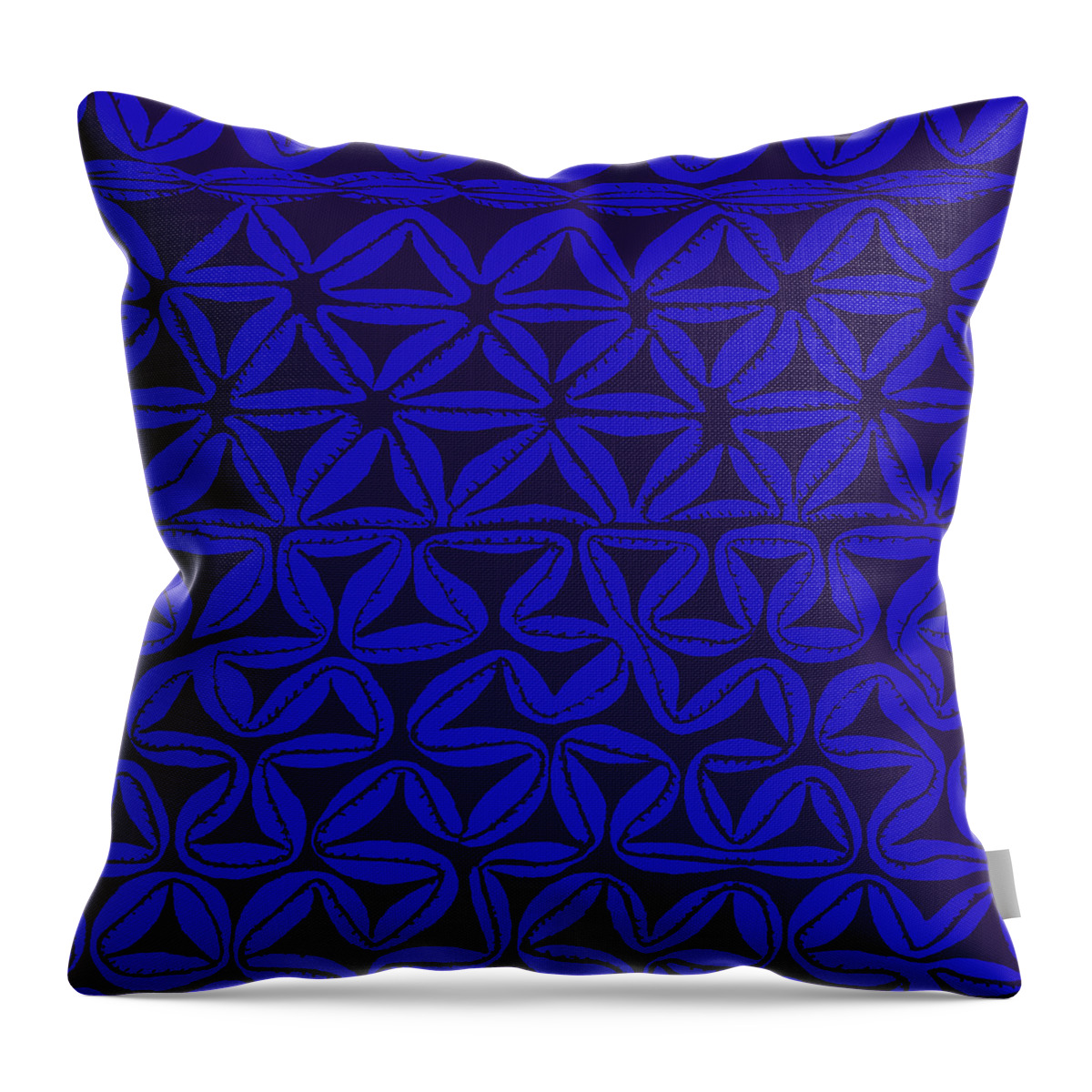 South Seas Tapa Inspired Design In Royal Blue Throw Pillow featuring the drawing Tropical Tribal Tapa #5 by Vagabond Folk Art - Virginia Vivier
