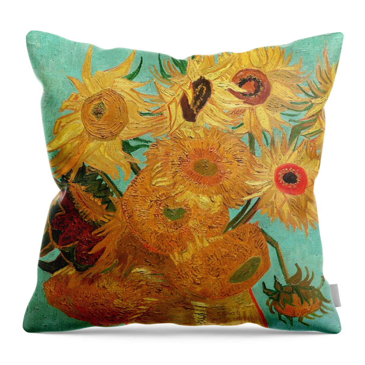 Van Gogh Throw Pillow featuring the painting Vase with Twelve Sunflowers #1 by Vincent Van Gogh