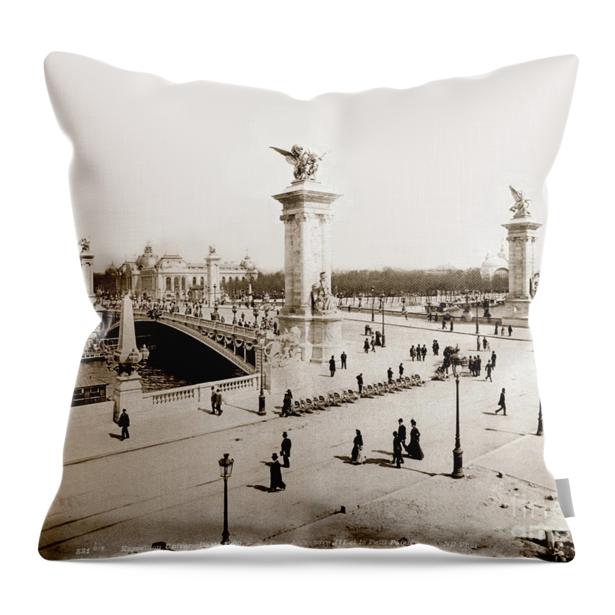 531 Throw Pillow featuring the photograph Exposition Universelle 1900 Pont Alexandre III et le Petit Palais 1900 by Monterey County Historical Society