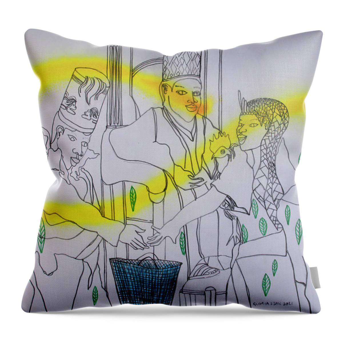 Jesus Throw Pillow featuring the painting Kintu and Nambi #537 by Gloria Ssali