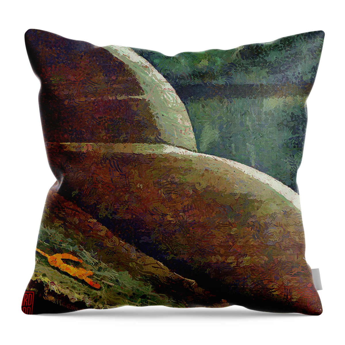 Abstract Throw Pillow featuring the mixed media 539 Orange Leaf Isshinji Temple, Osaka, Japan by Richard Neuman Architectural Gifts