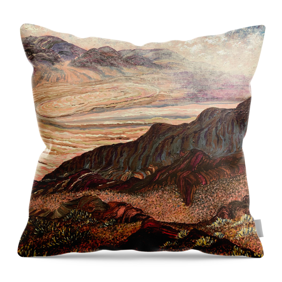 Dante's View Throw Pillow featuring the painting 5,475 feet above the desert floor. Dante's View, Death Valley, California. #5475 by ArtStudio Mateo