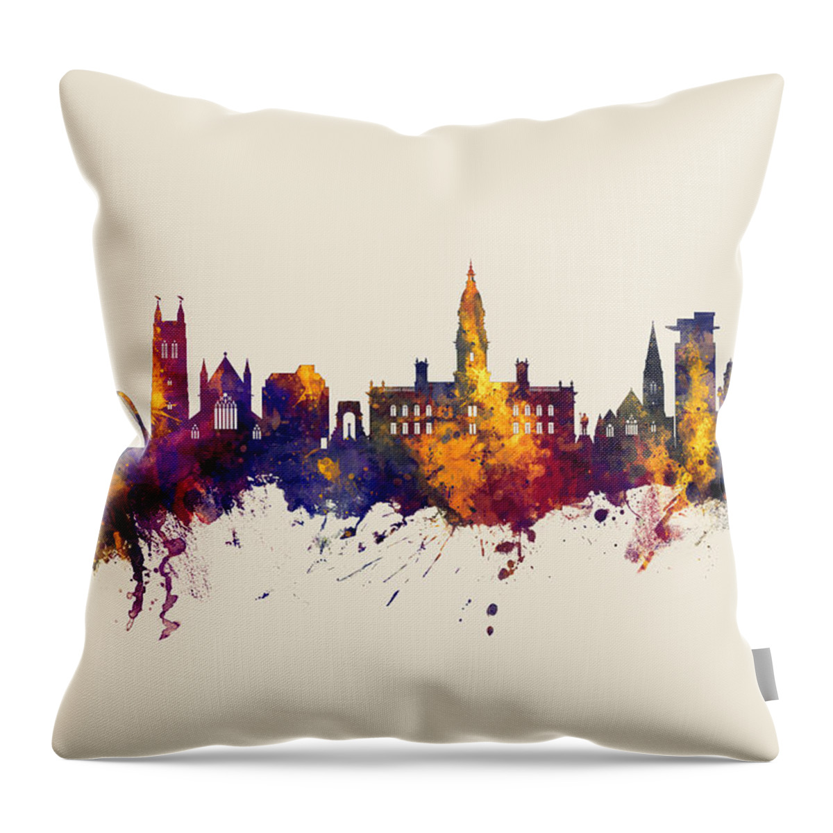 Bolton Throw Pillow featuring the digital art Bolton England Skyline #6 by Michael Tompsett