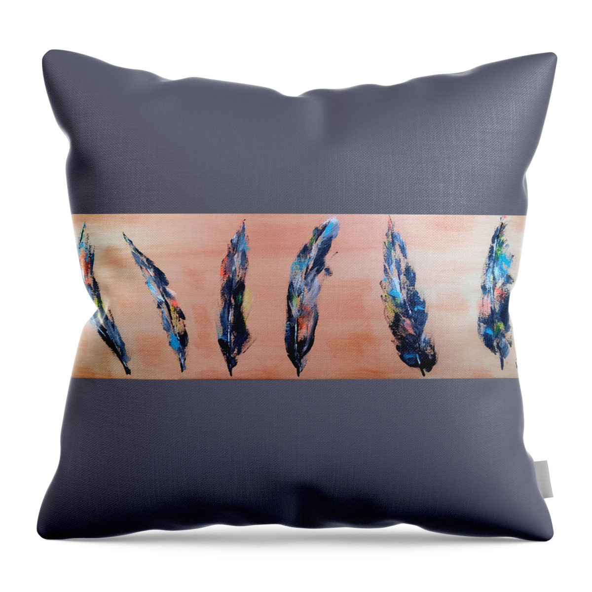 6 Feathers Throw Pillow featuring the painting 6 Feathers by Brent Knippel