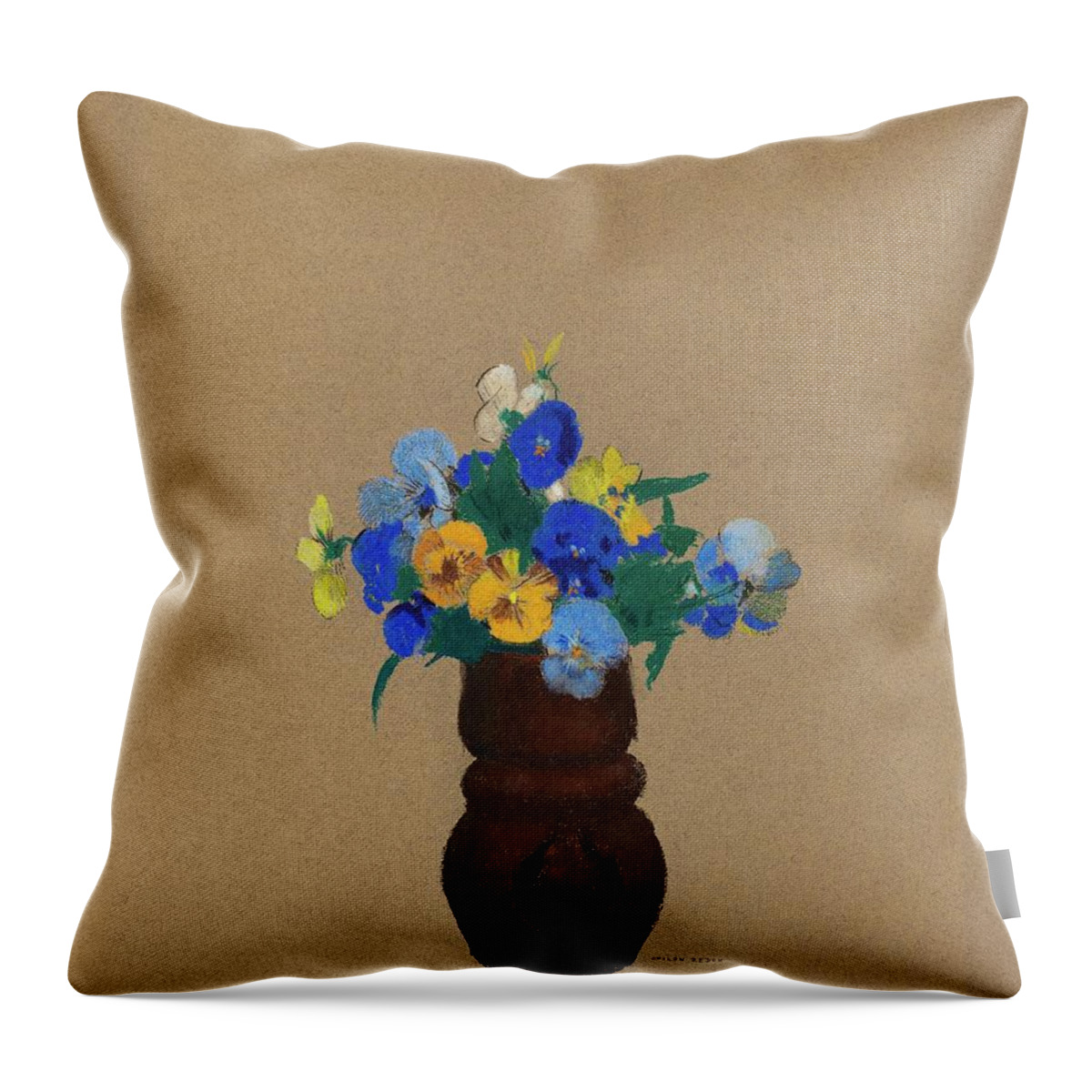 Pansies Throw Pillow featuring the painting Pansies #7 by Odilon Redon