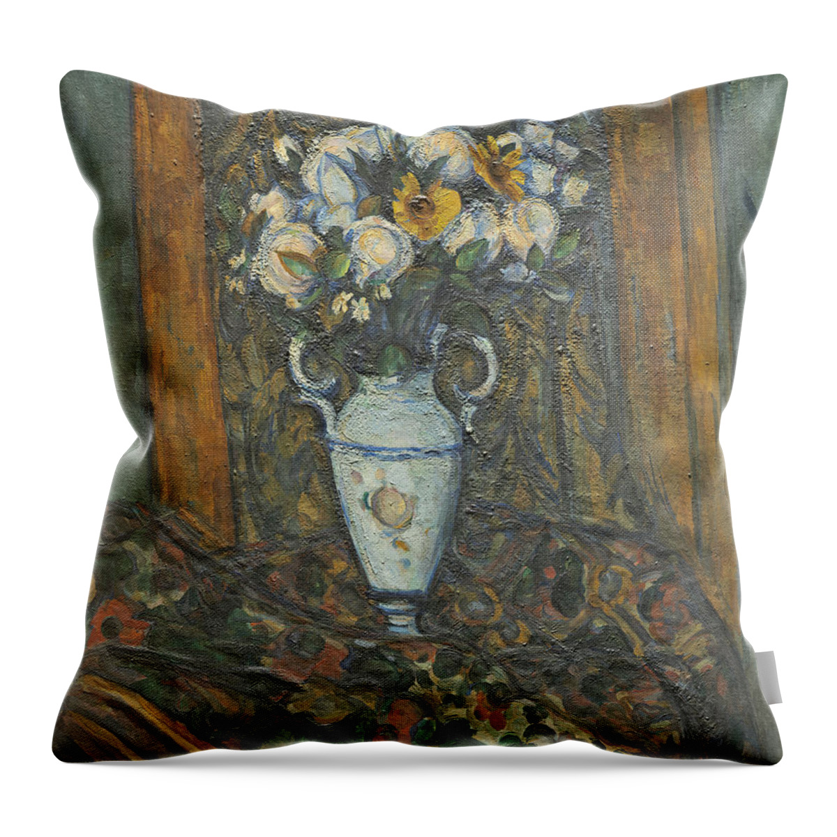 Paul Cezanne Throw Pillow featuring the painting Vase of Flowers #7 by Paul Cezanne