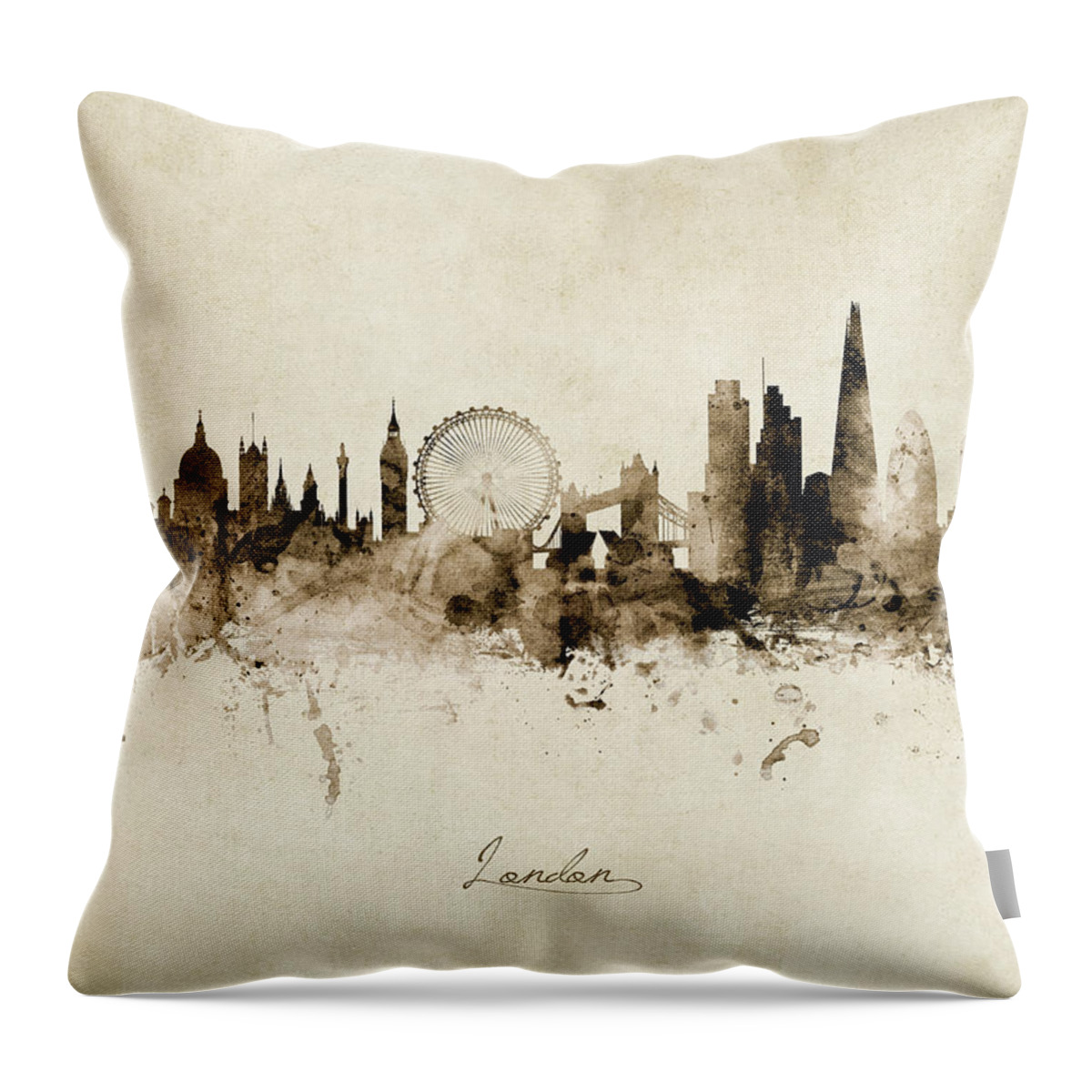 London Throw Pillow featuring the digital art London England Skyline #60 by Michael Tompsett