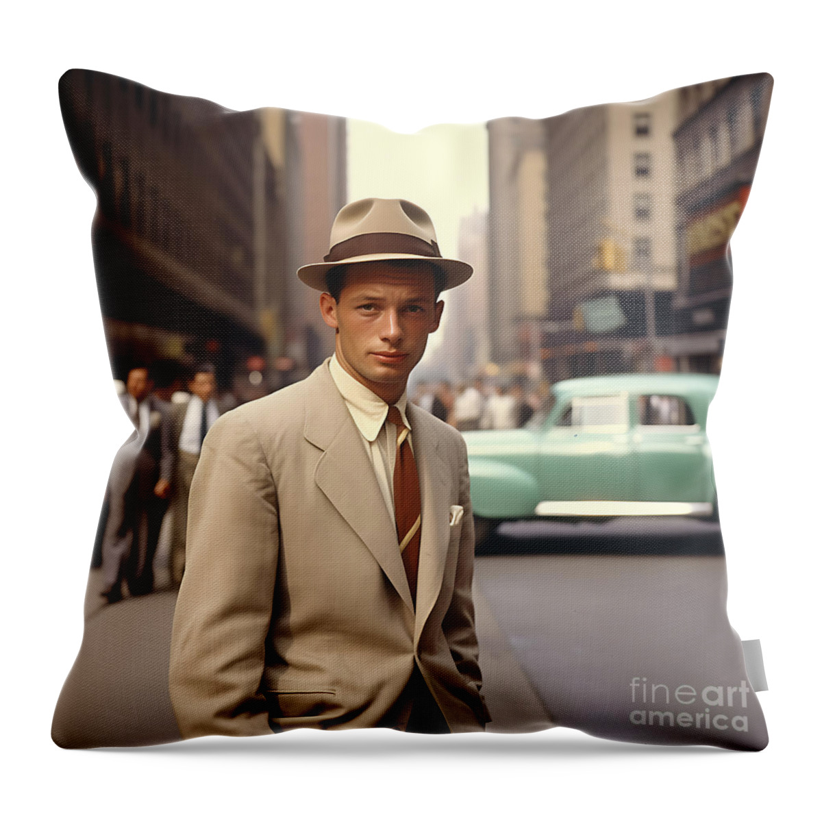 1950s New York. 1950s Movies. Photograph Of Fam Art Throw Pillow featuring the painting 1950s new york. 1950s movies. photograph of fam by Asar Studios #7 by Celestial Images