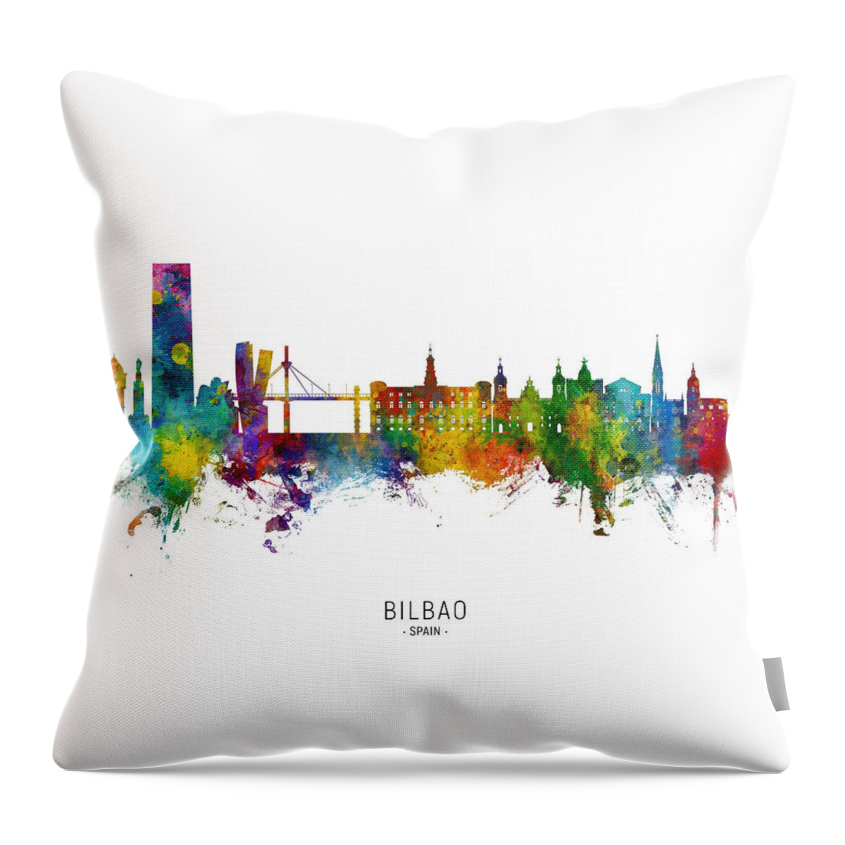 Bilbao Throw Pillow featuring the digital art Bilbao Spain Skyline #7 by Michael Tompsett