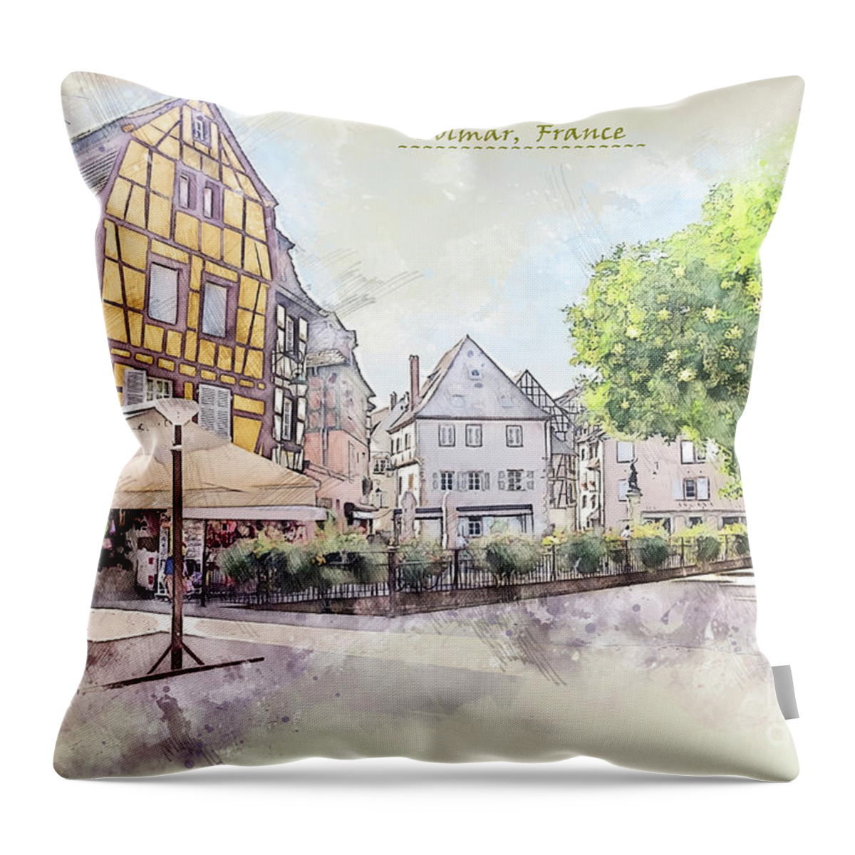 Artistic Throw Pillow featuring the digital art France sketch #7 by Ariadna De Raadt