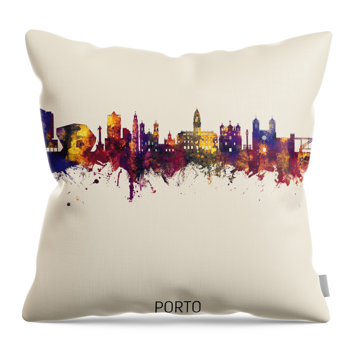 Porto Throw Pillow featuring the digital art Porto Portugal Skyline #7 by Michael Tompsett