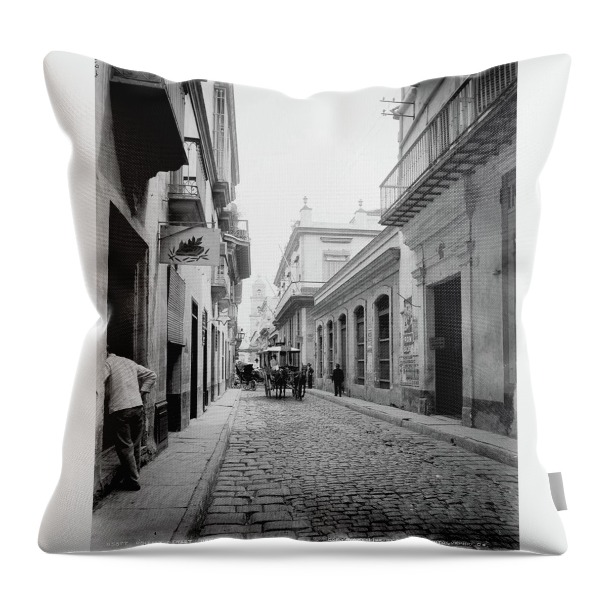 The Vibrant Streets Of Old Havana Throw Pillow featuring the painting The vibrant streets of Old Havana #7 by Artistic Rifki
