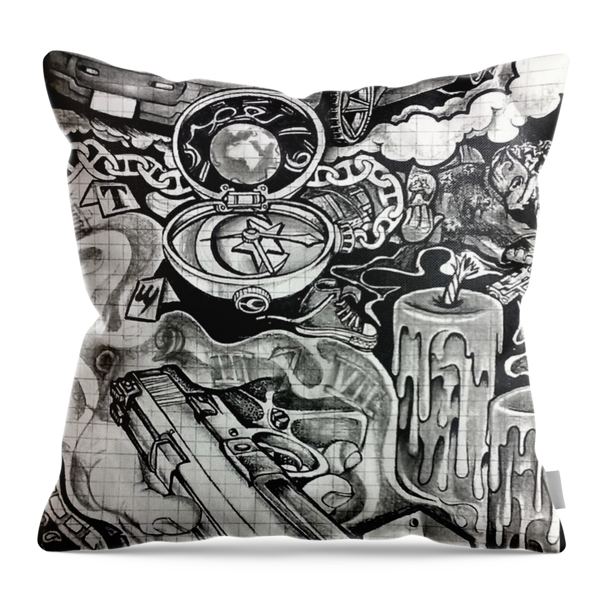 Black Art Throw Pillow featuring the drawing Untitled #7 by Arnold Citizen aka Musafir