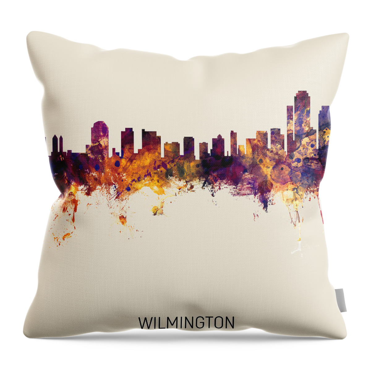Wilmington Throw Pillow featuring the digital art Wilmington Delaware Skyline #7 by Michael Tompsett