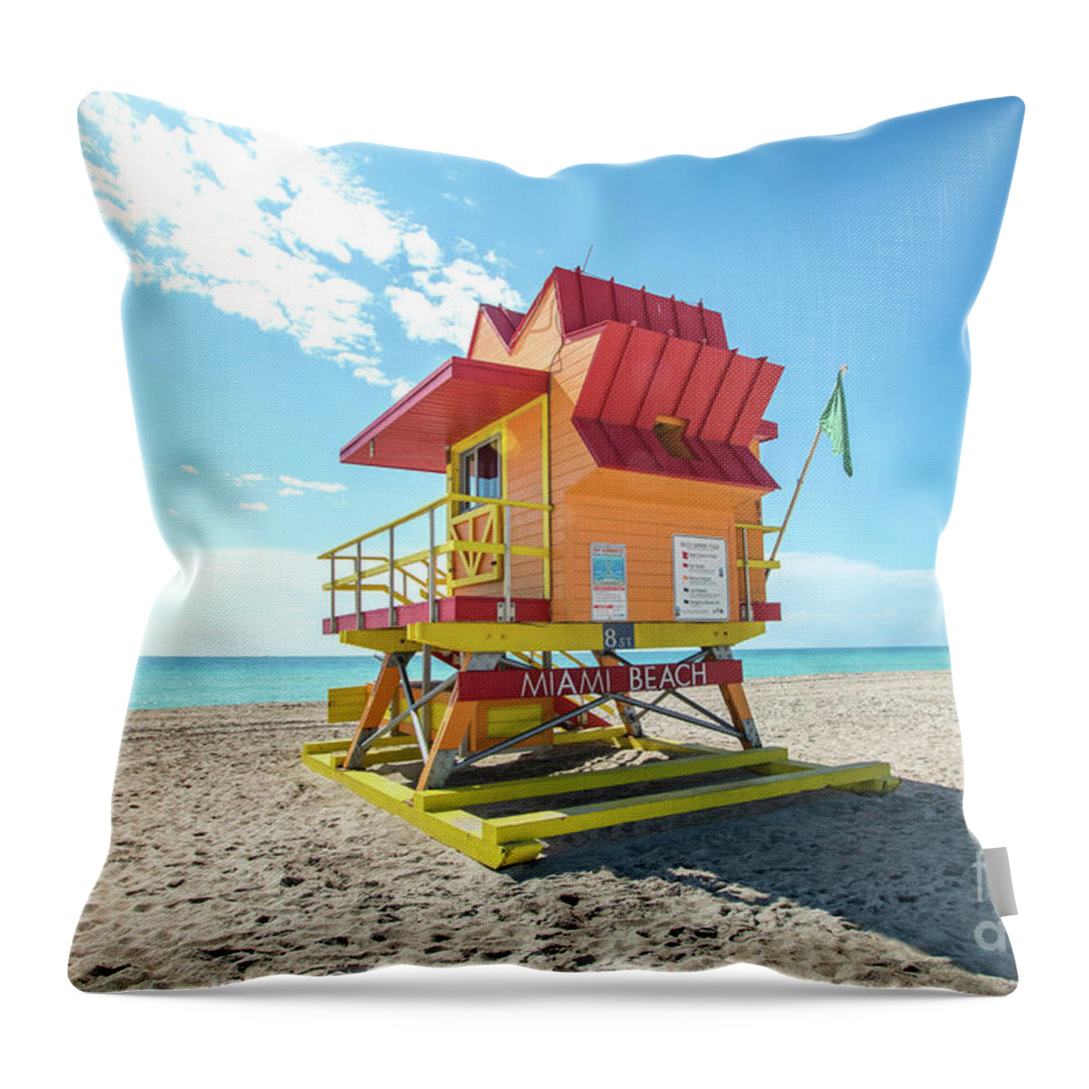 Atlantic Throw Pillow featuring the photograph 8th Street Lifeguard Tower South Beach Miami, Florida by Beachtown Views