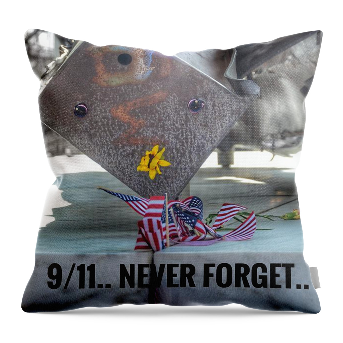 9/11 Throw Pillow featuring the photograph 9/11.. Never Forget.. by Marianna Mills