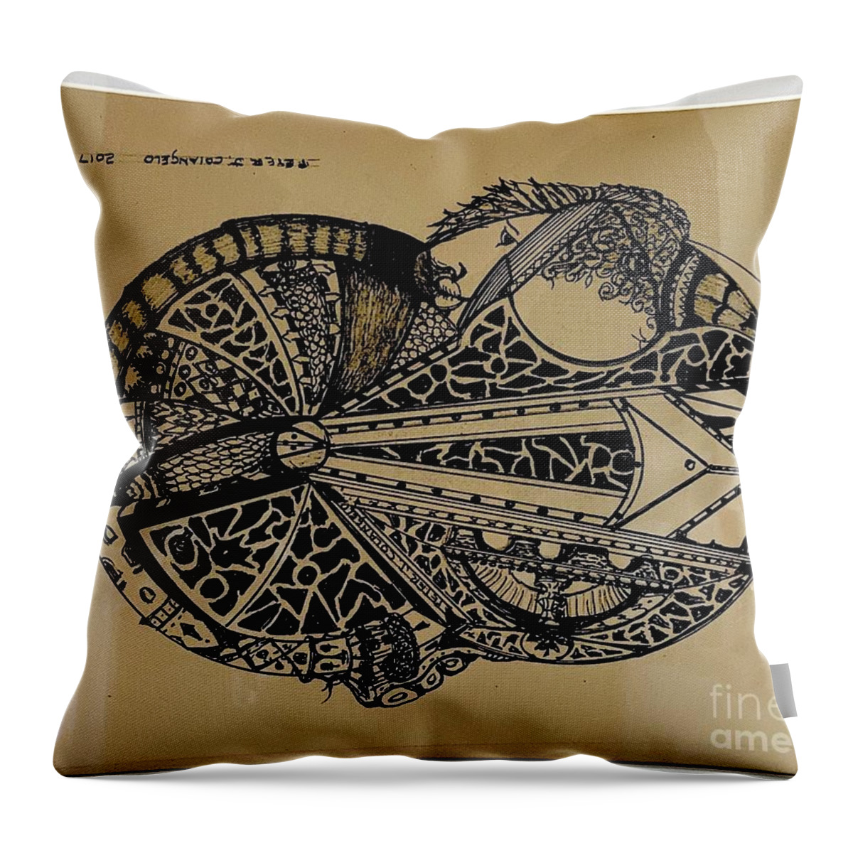 Throw Pillow featuring the drawing Pjc Soc #9 by Peter Colangelo