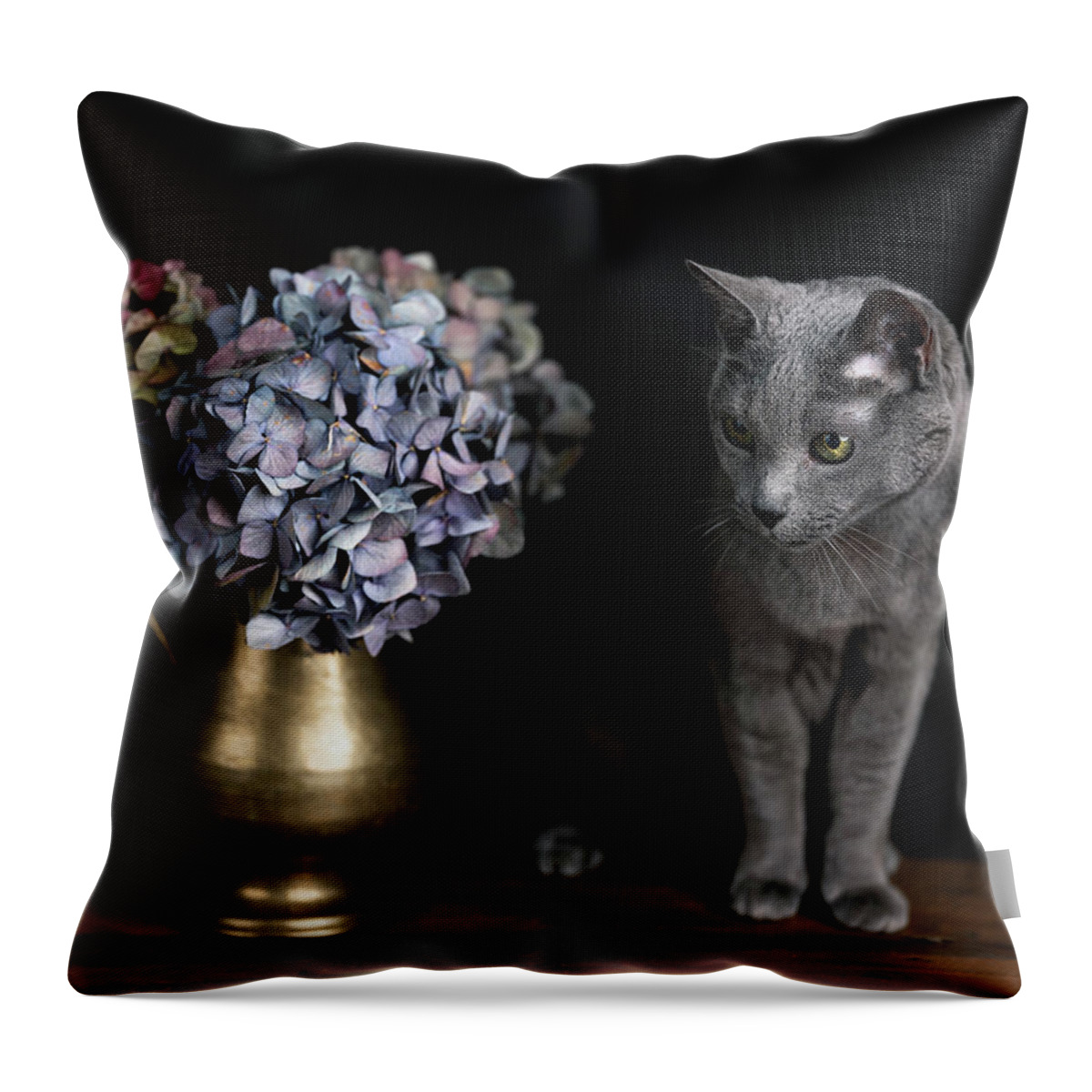 Russian Blue Cat Throw Pillow featuring the photograph Russian Blue Cat #9 by Nailia Schwarz