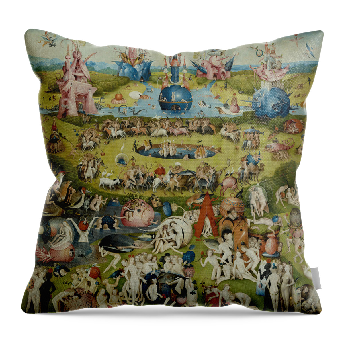 Fantasy Throw Pillow featuring the painting The Garden of Earthly Delights by Hieronymus Bosch
