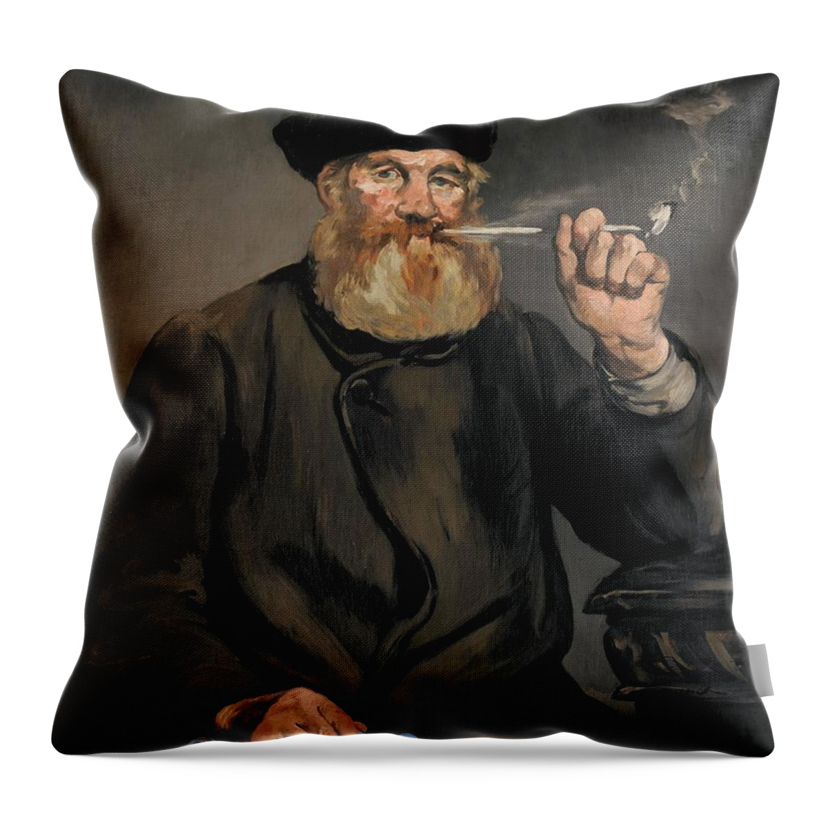 Painting Throw Pillow featuring the painting The Smoker #9 by Edouard Manet