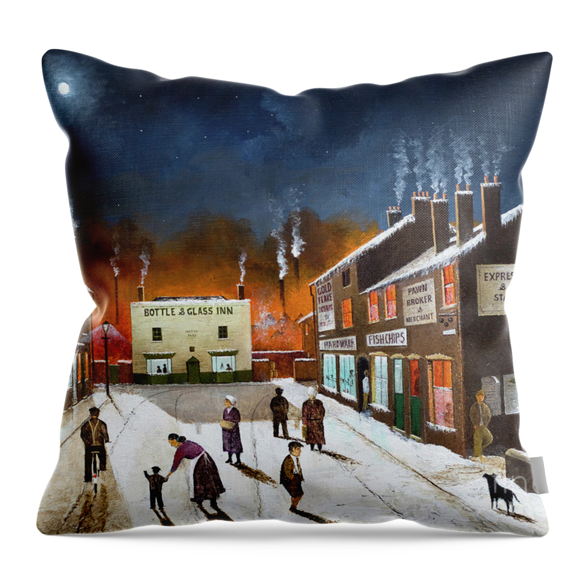 England Throw Pillow featuring the painting Winter at the Museum - England by Ken Wood