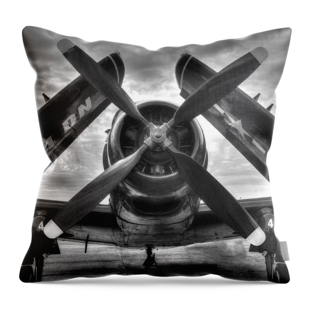 Aircraft Throw Pillow featuring the photograph A-1 Skyraider Black and White by Phil And Karen Rispin