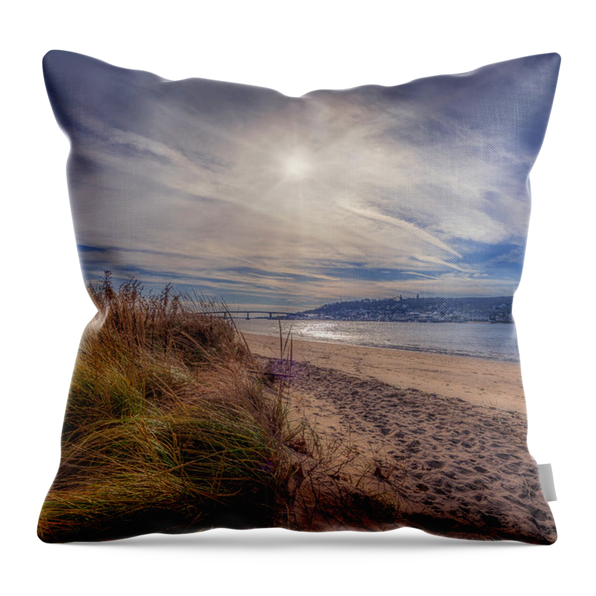 Shrewsbury River Throw Pillow featuring the photograph A Beautiful Day at Sandy Hook by Penny Polakoff