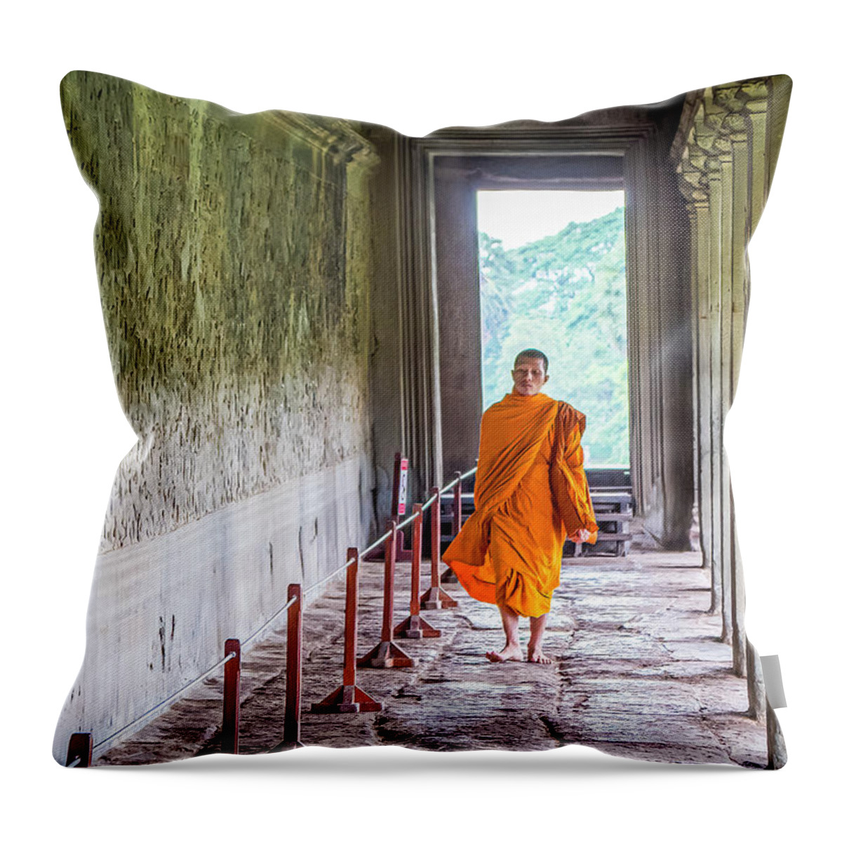 Angkor Wat Photography Throw Pillow featuring the photograph A Buddhist Walk by Marla Brown