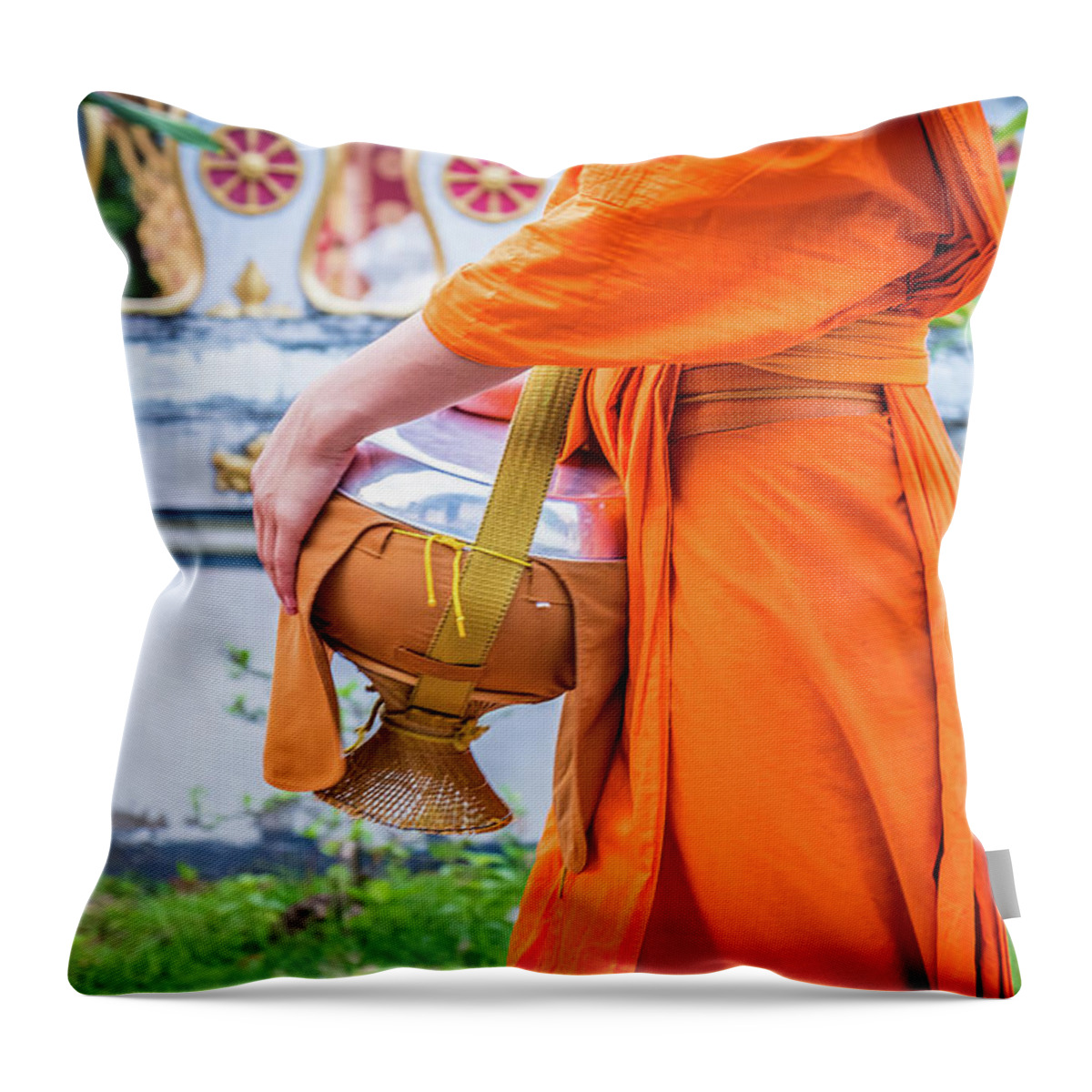 Laos Photography Throw Pillow featuring the photograph A Buddhist's Life by Marla Brown