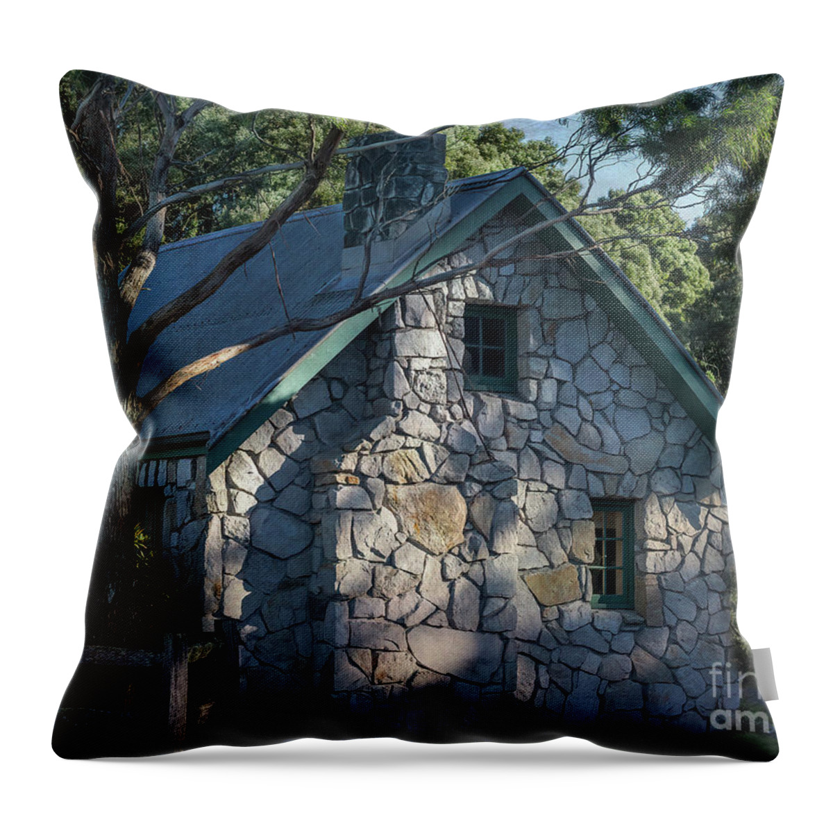 Home Throw Pillow featuring the photograph A cottage in Strahan, Tasmania, Australia by Elaine Teague