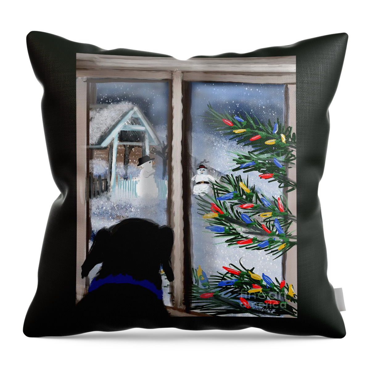 Dogs Throw Pillow featuring the digital art A Dogs Christmas Wonderland by Doug Gist