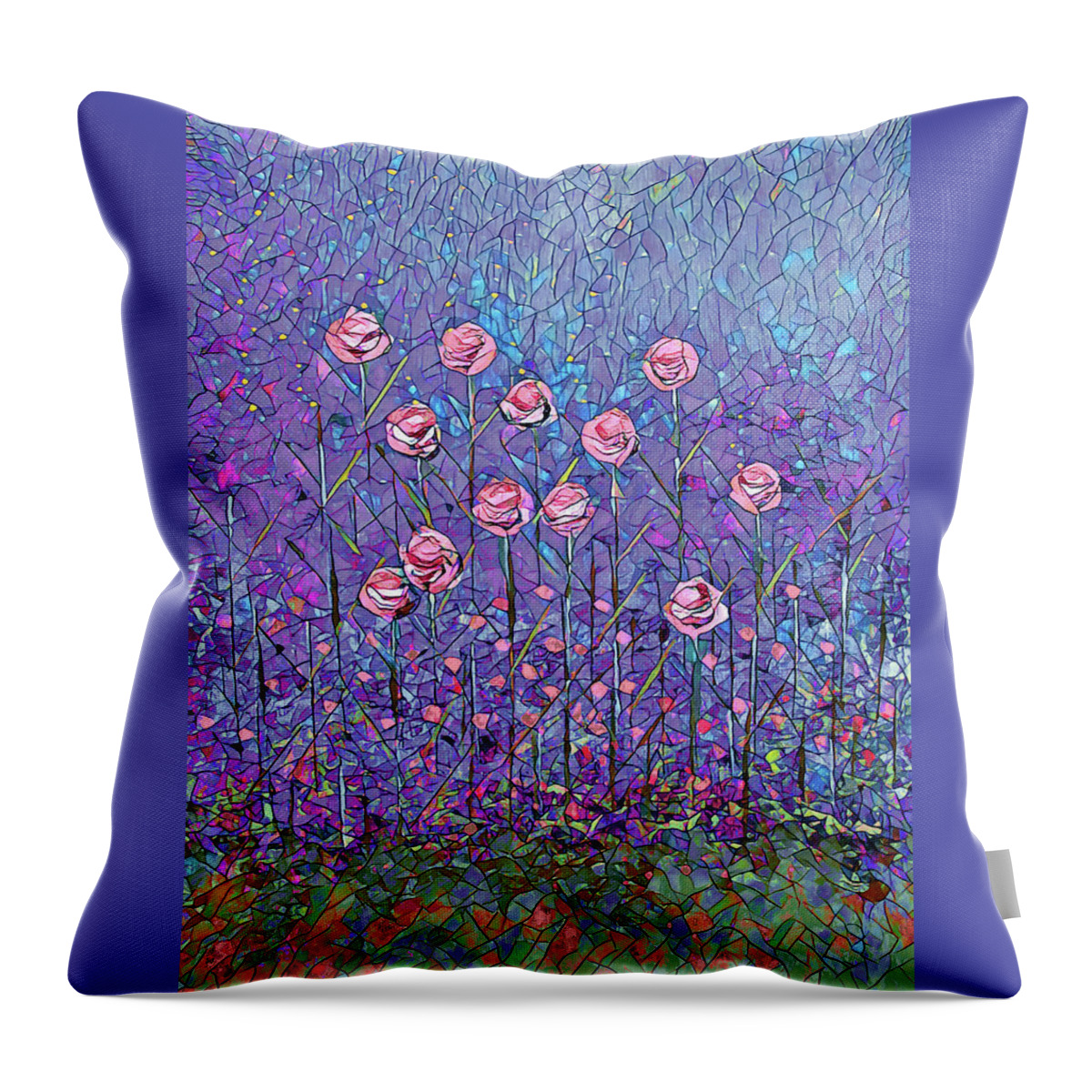 Roses Throw Pillow featuring the painting A Dozen Pink Roses Mosaic by Corinne Carroll