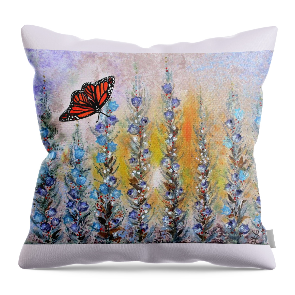 Fantasy Garden Butterfly Throw Pillow featuring the painting Fantasy Garden Butterfly by Lynn Raizel Lane