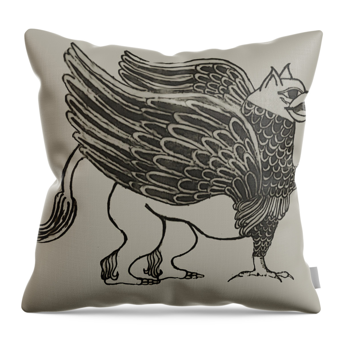 Griffin Throw Pillow featuring the mixed media A Griffin Tattoo Style by Shelli Fitzpatrick
