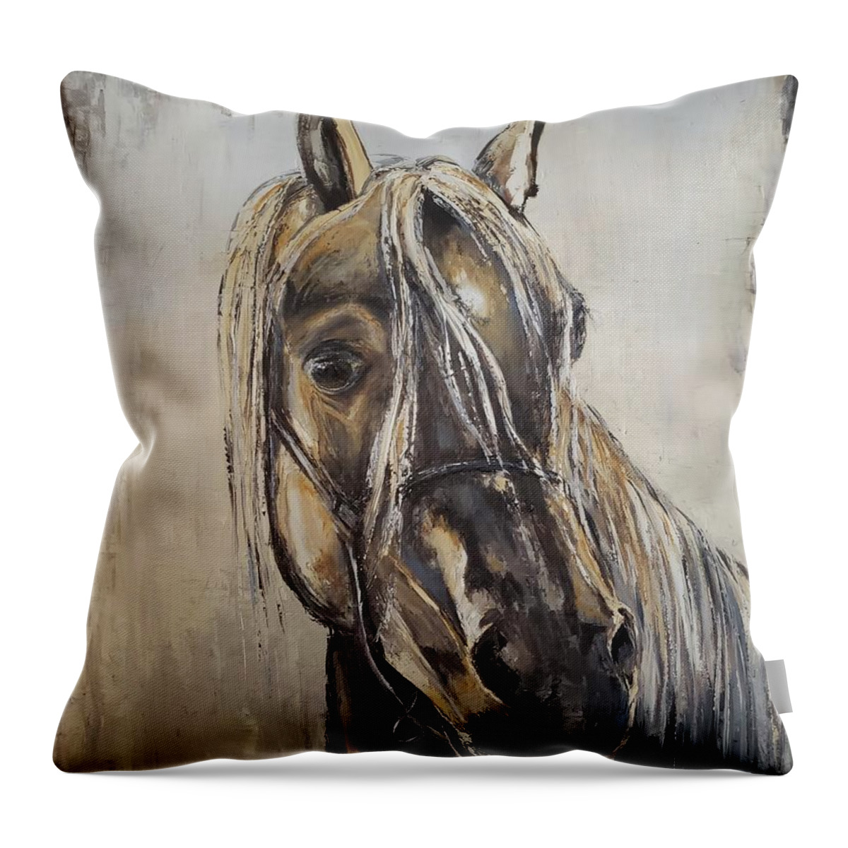 Palomino Throw Pillow featuring the painting A horse with personality by Sunel De Lange