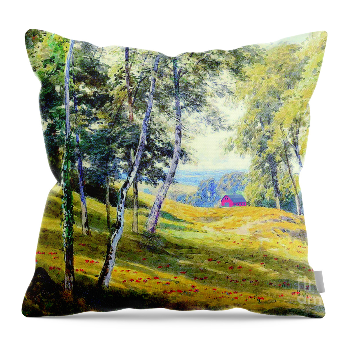 Landscape Throw Pillow featuring the painting A Joy Filled Day by Jane Small