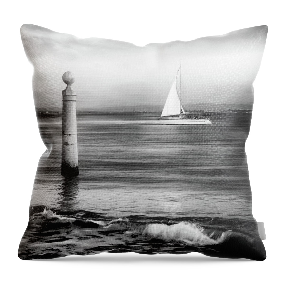Lisbon Throw Pillow featuring the photograph A Lisbon Sunset by The Tagus River Black and White by Carol Japp