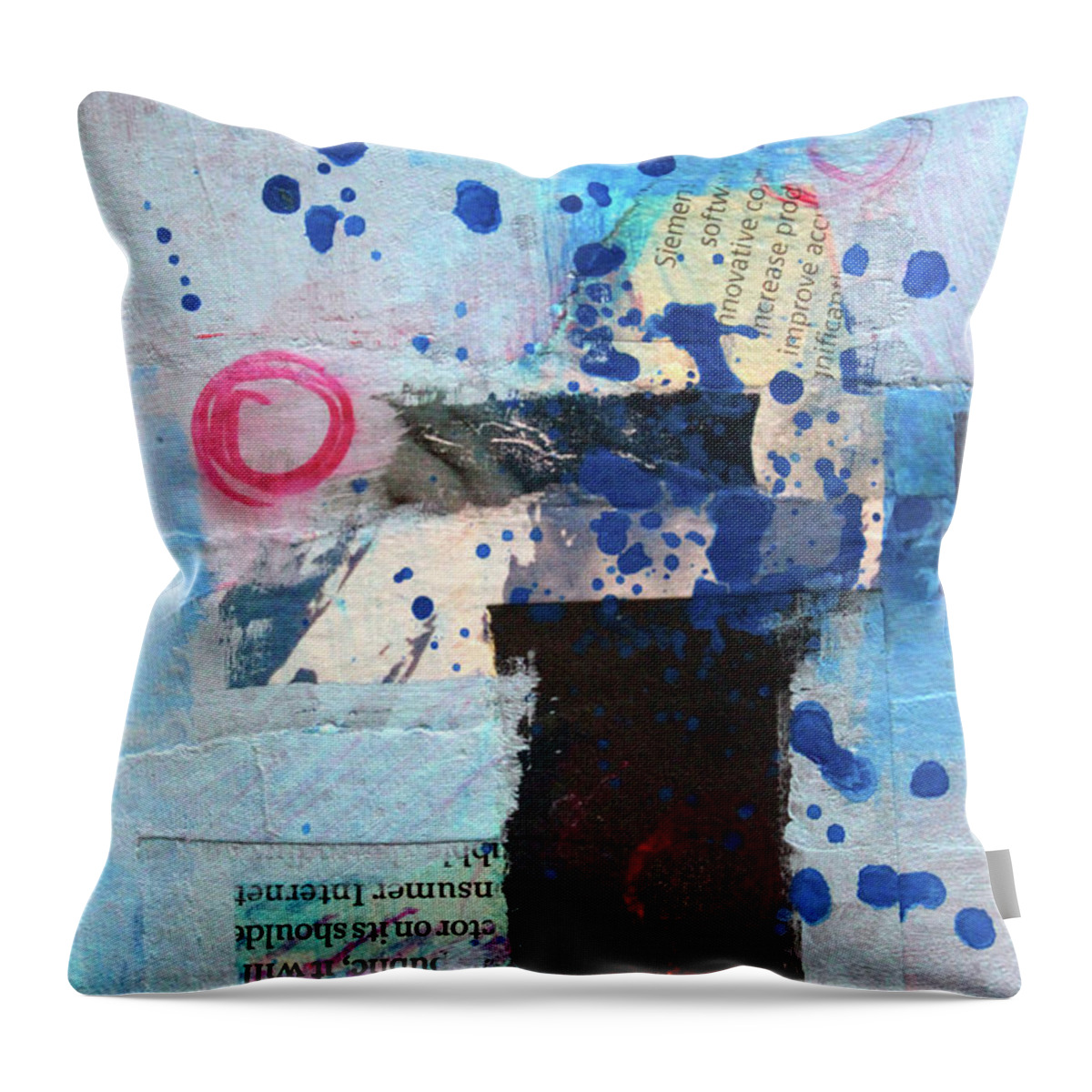 Blue Abstract Collage Throw Pillow featuring the painting A Little Blue by Nancy Merkle