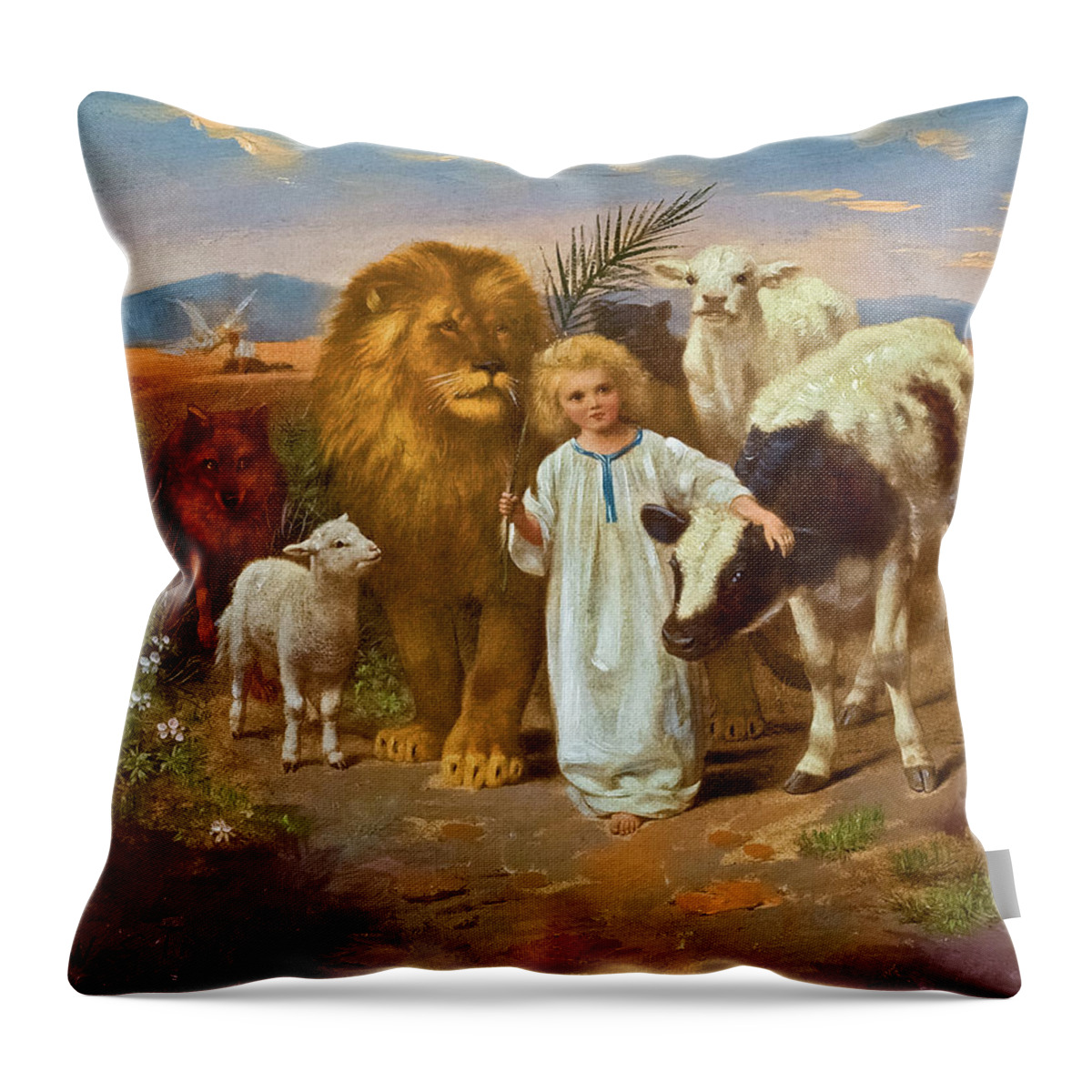 William Strutt Throw Pillow featuring the painting A Little Child Shall Lead Them by William Strutt