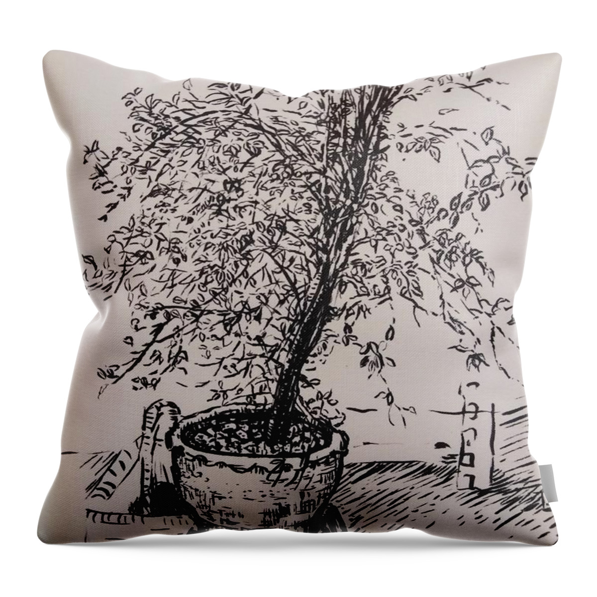 Tree Throw Pillow featuring the drawing A Little Tree by Sukalya Chearanantana