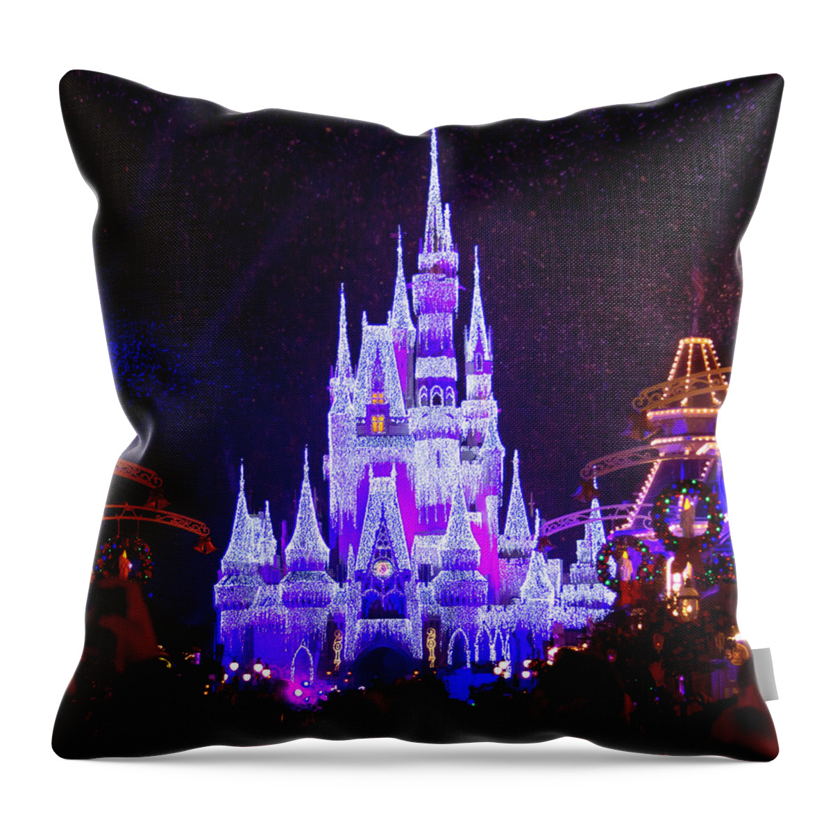 Magic Kingdom Throw Pillow featuring the photograph A Magic Kingdom Christmas by Mark Andrew Thomas