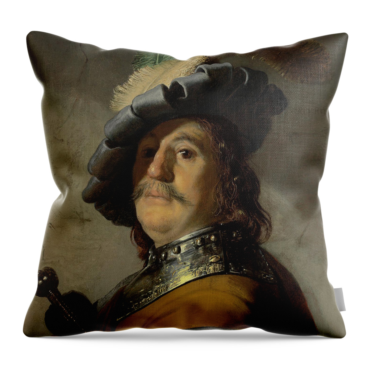 Rembrandt Throw Pillow featuring the painting A man in a gorget and cap by Rembrandt Harmensz van Rijn