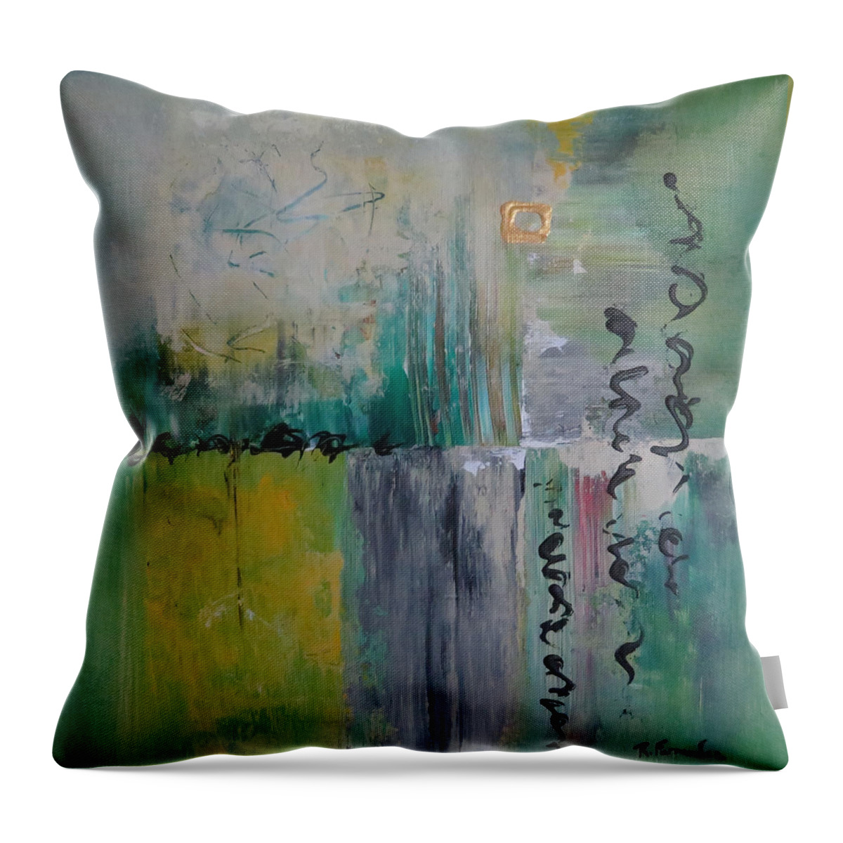 Abstract Throw Pillow featuring the painting A Message From The Other World by Raymond Fernandez