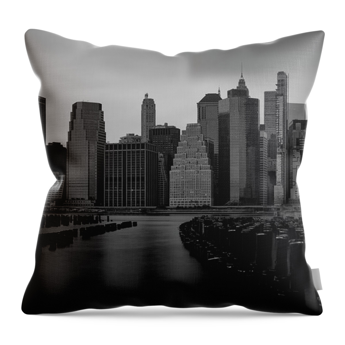 New York City Throw Pillow featuring the photograph A Misty Morning in Manhattan by Marlo Horne
